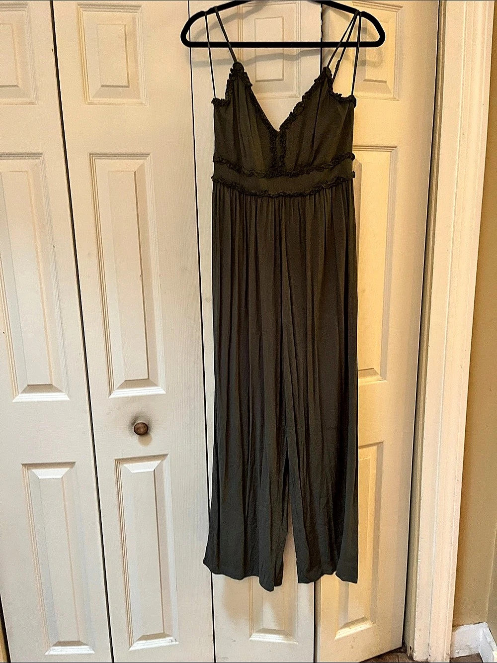 Green Lace Trim Maxi Jumpsuit Size Medium Like New